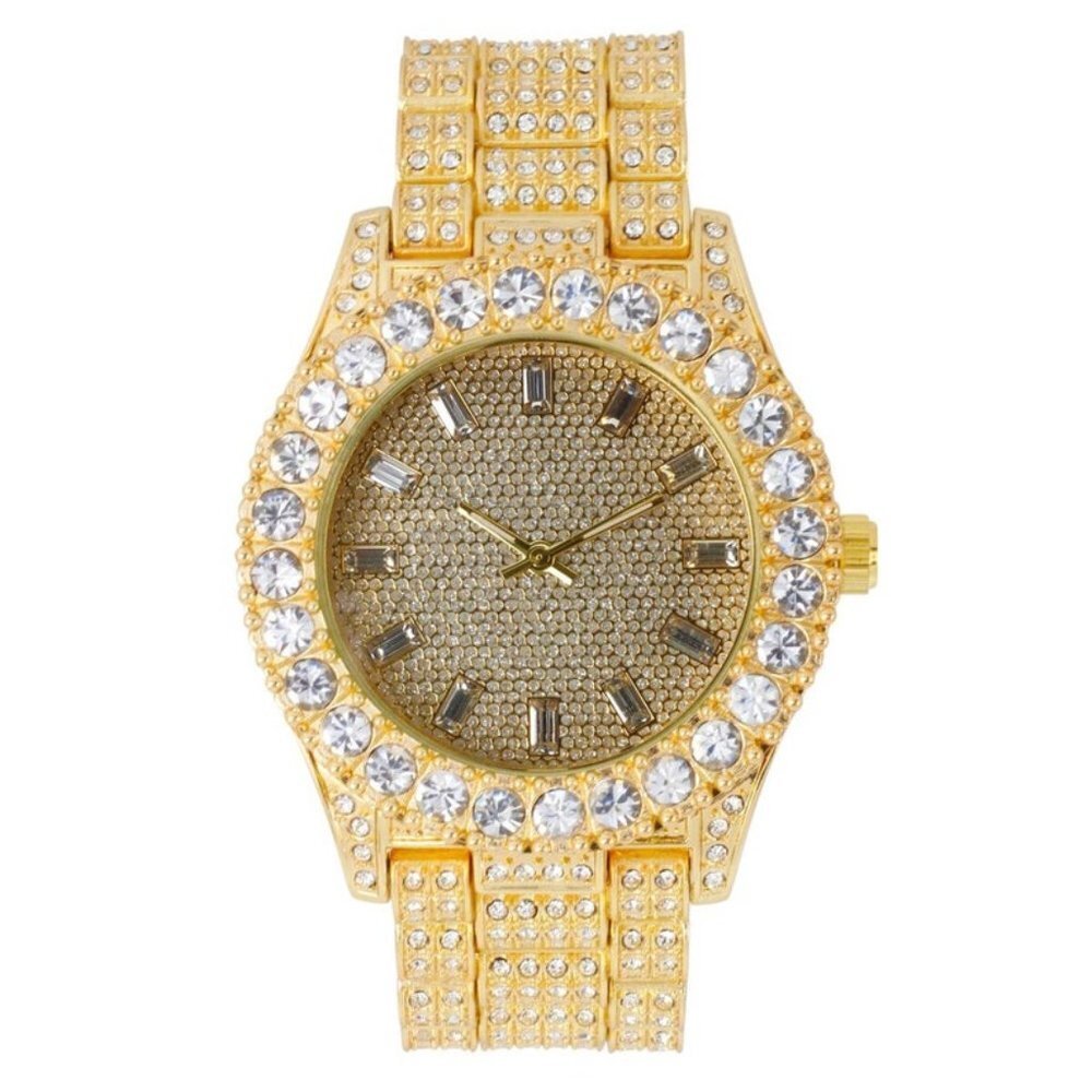 18k Gold Iced Out Presidential Style Hip Hop Watch